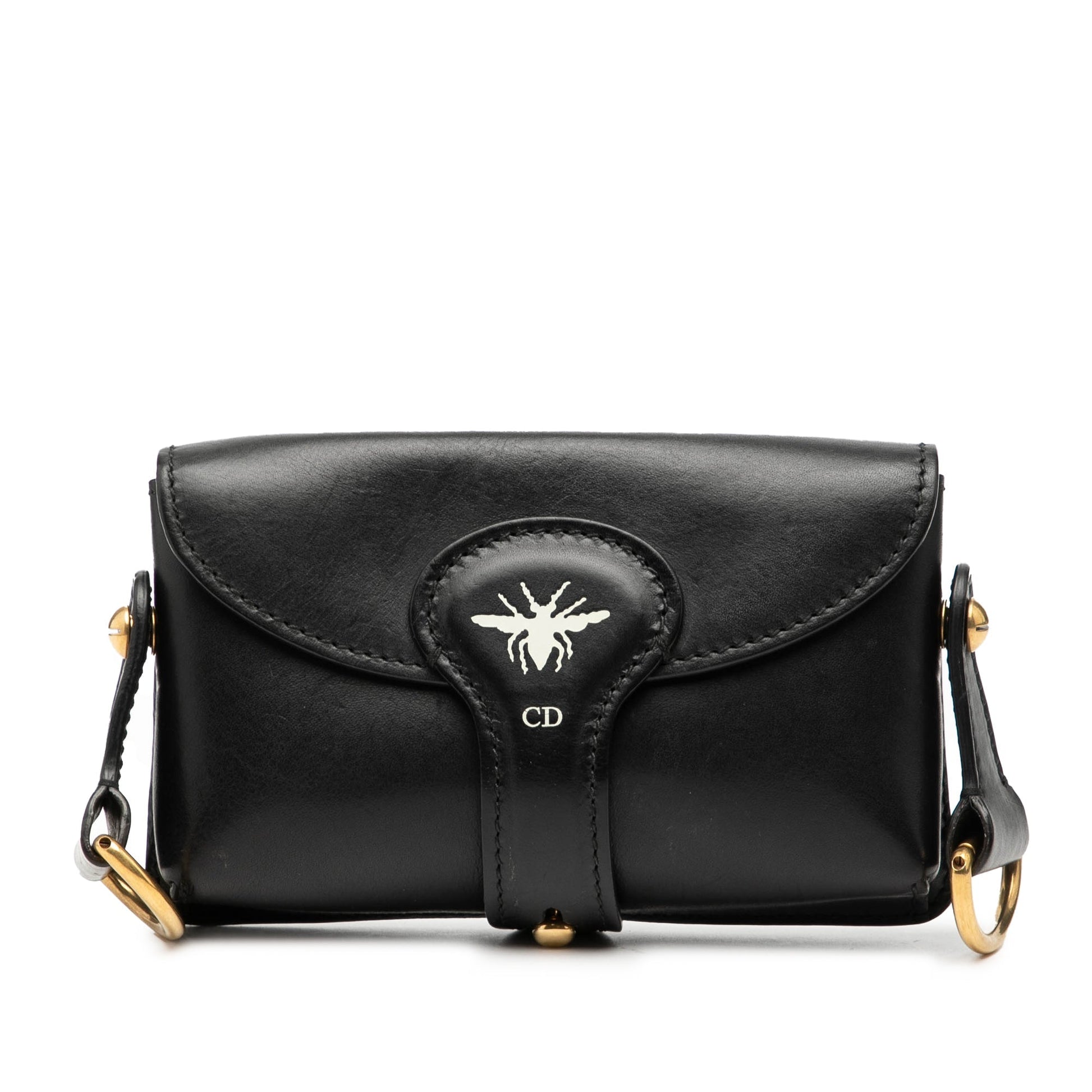 Dior Handbag D Bee Saddle Bag 2 Leather Black Mini Crossbody Bag