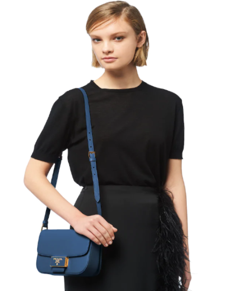 Prada Emblème Bag Leather Saffiano Blue Travel Bag