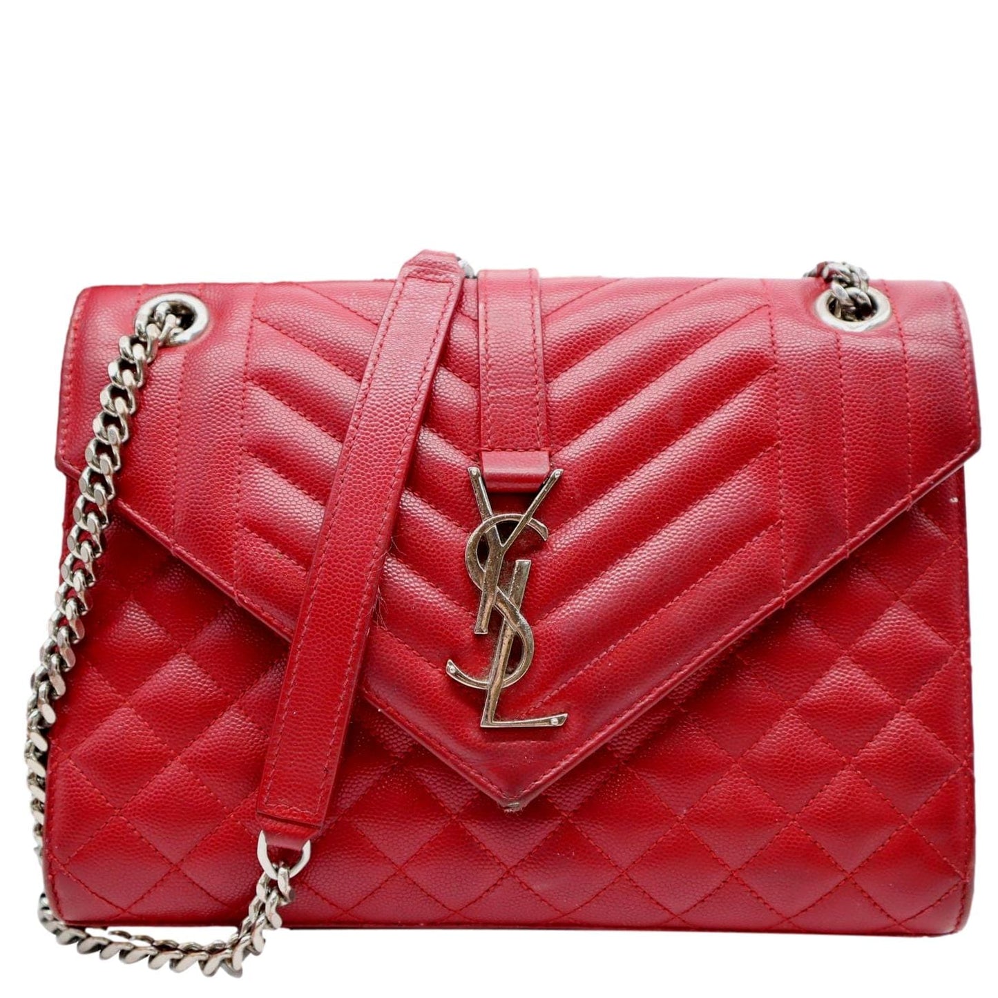 YSL Saint Laurent Yves Envelope Shoulder Bag Leather Matelasse Red Matelasse Envelope Flap