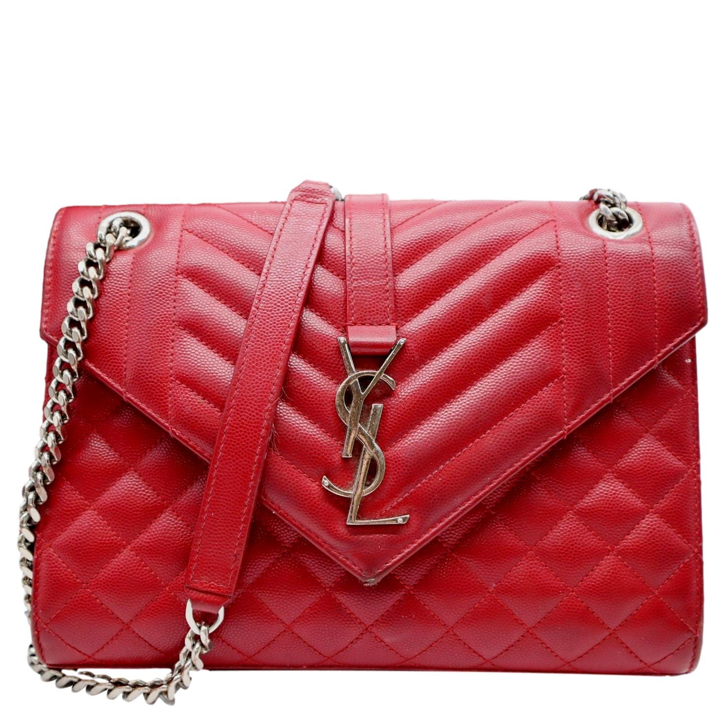 YSL Saint Laurent Yves Envelope Shoulder Bag Leather Matelasse Red Matelasse Envelope Flap