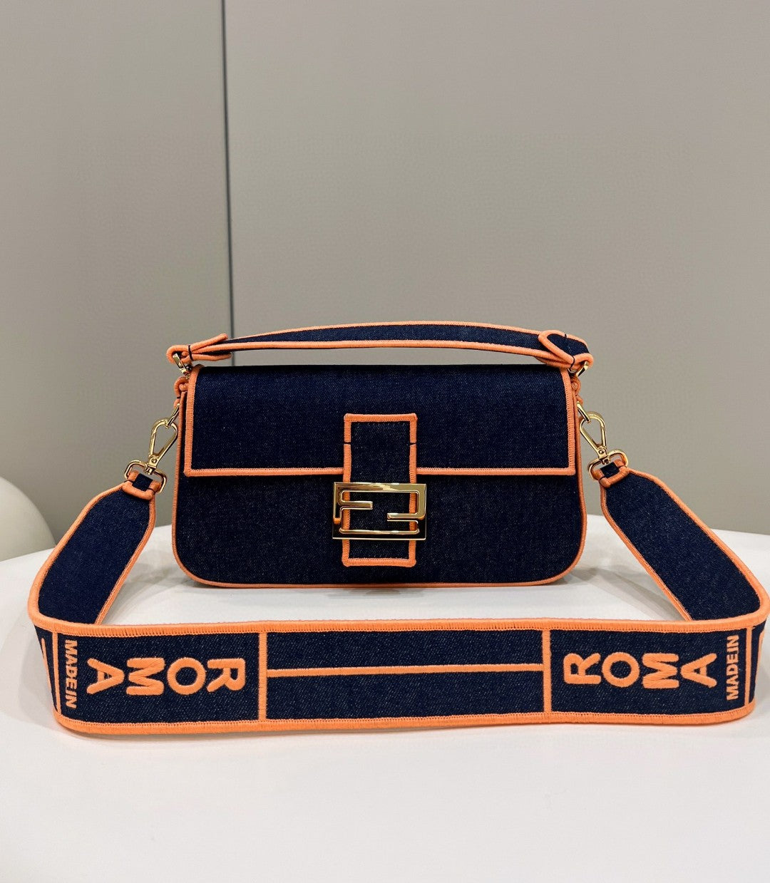 Top QualityTop Quality Baguette Border Denim Blue Orange Travel Bag