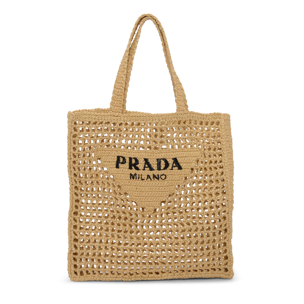 Prada Natural Crochet Tote Raffia Tote Bag