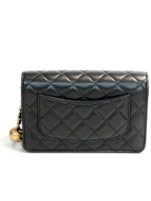 Wallet On Chain Crossbody Bag Lambskin Gold Black Chanel
