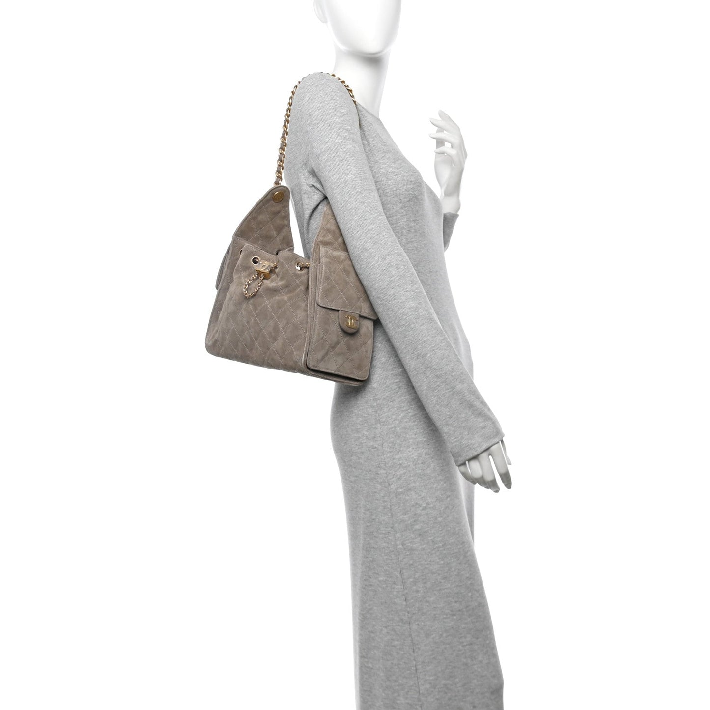 Chanel Suede Quilted Small 25 Handbag Dark Grey