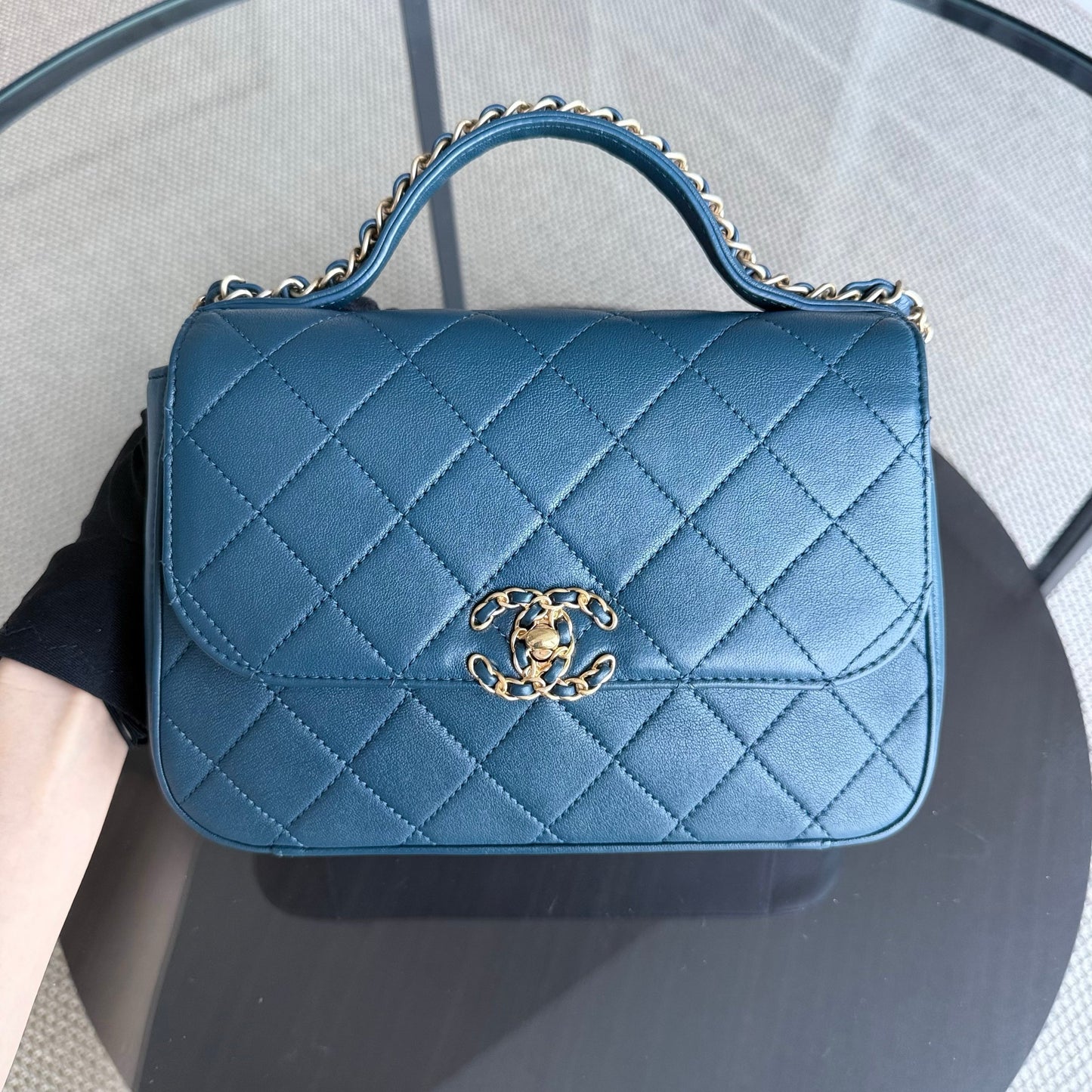 Chanel 19 Bag Flap - With Top Handle Quilted Blue Handbag