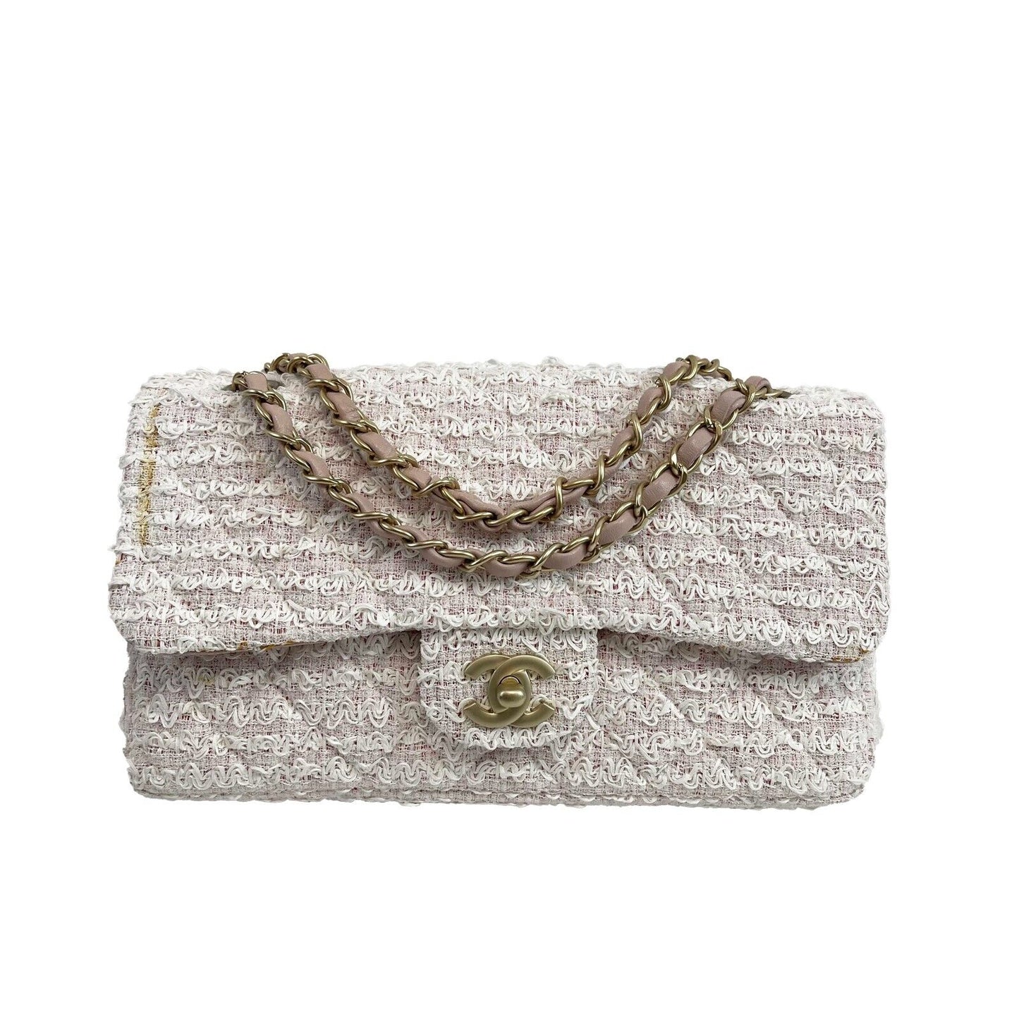 CHANEL New Classic Double New in Medium Tweed Pink Crossbody Bag