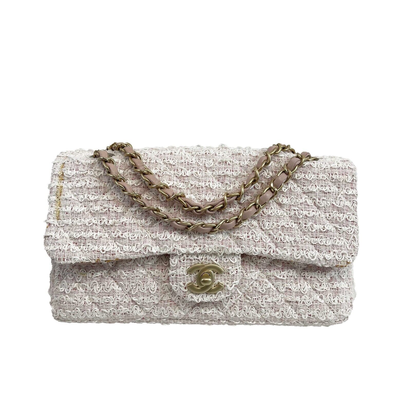 CHANEL New Classic Double New in Medium Tweed Pink Crossbody Bag