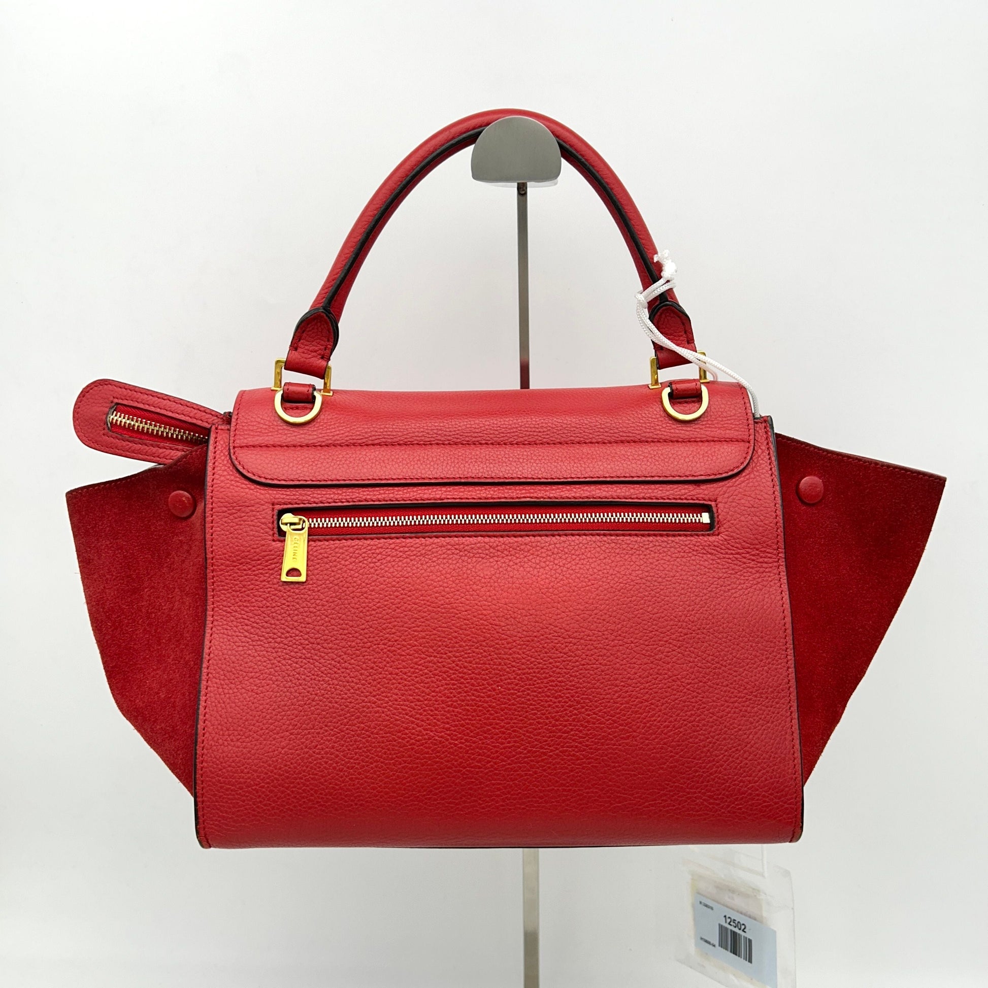 Luxury Drummed Calfskin Trapeze Coquelicot Handbag Suede Large Travel Bag