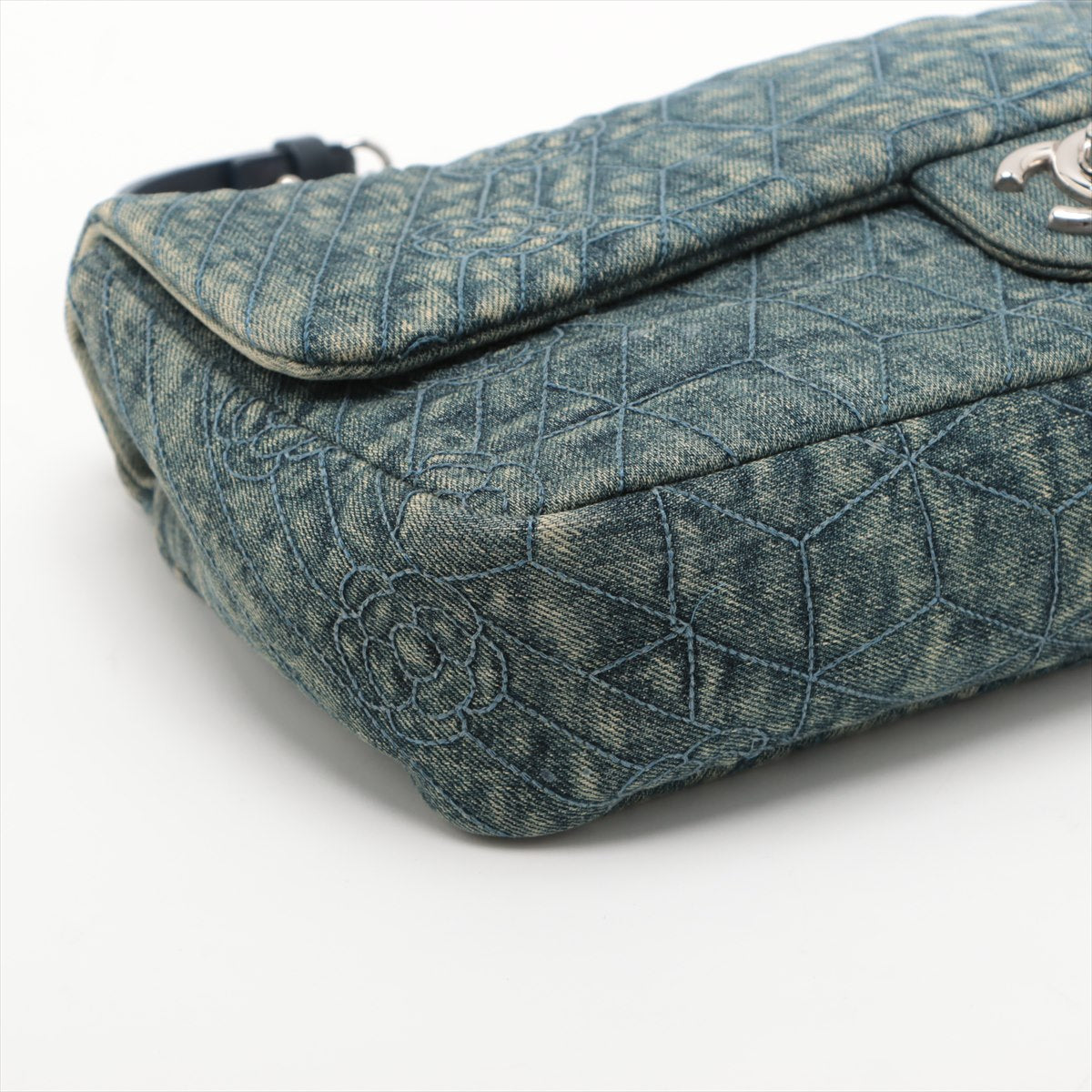 Chanel Camellia Denim Single Flap Double Chain Bag Blue Silver G   St Several -Earth Harnesses