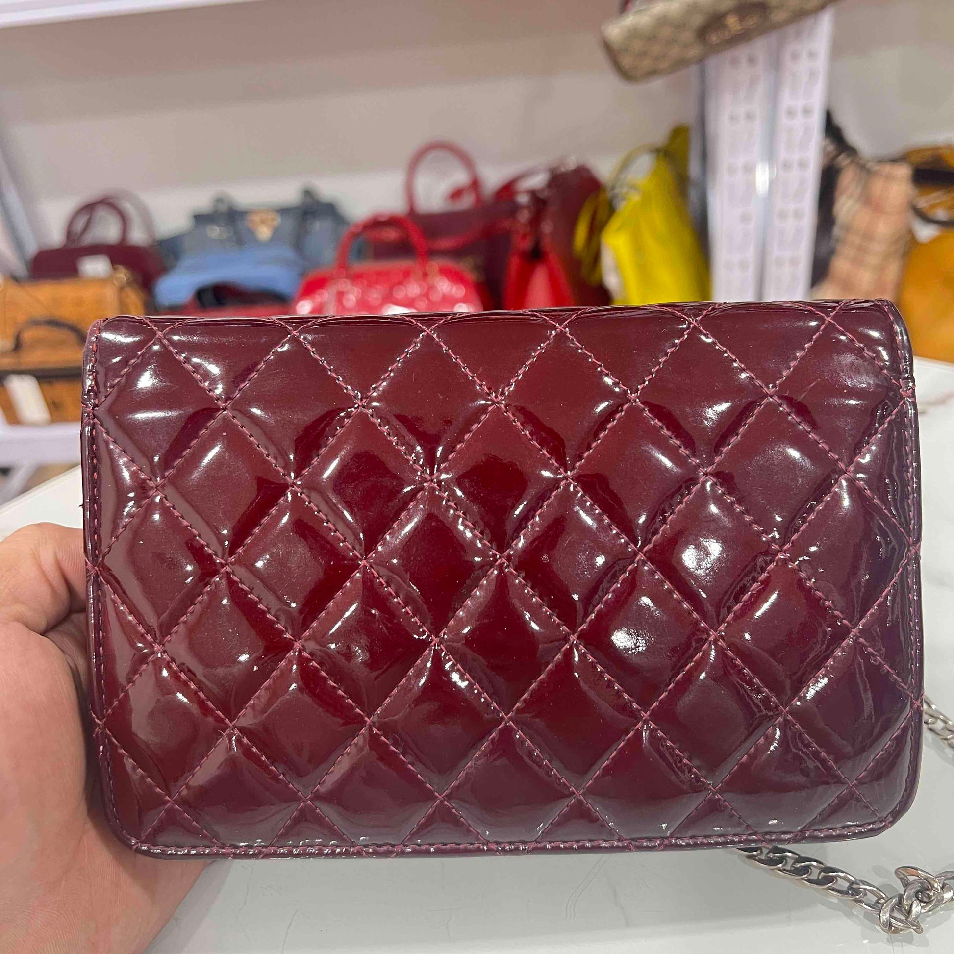 Chanel Red Patent Leather Wallet on Chain WOC Quilted