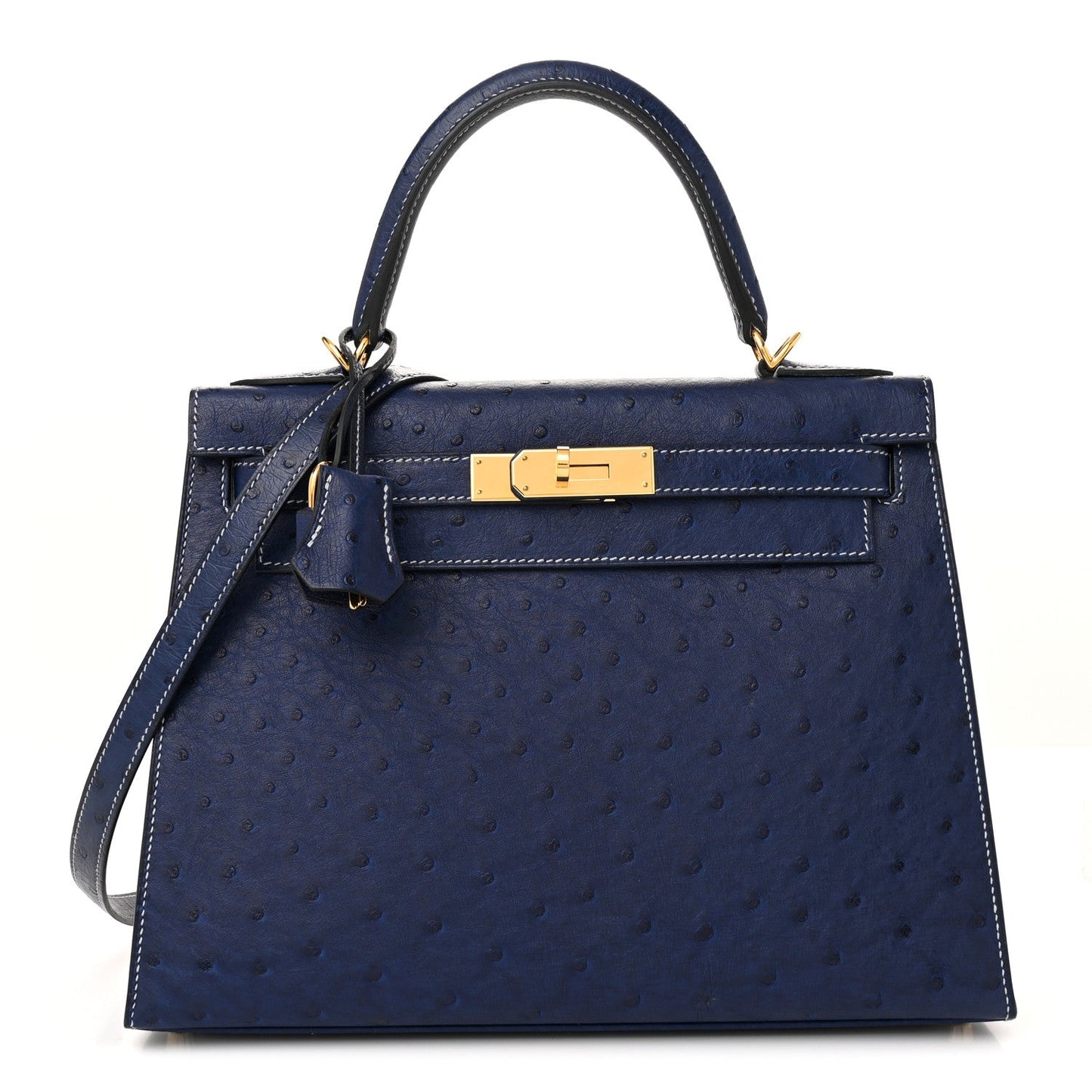 Hermes Ostrich Horseshoe Kelly Sellier Bleu Iris Handbag Shoes