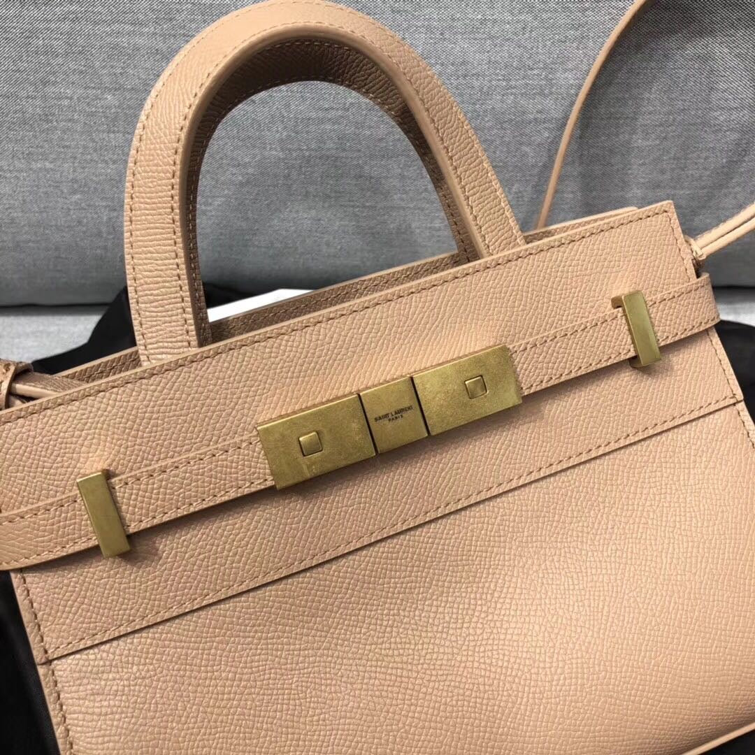 YSL Saint Laurent Manhattan Nano Shopping Box 8in Beige Handbag