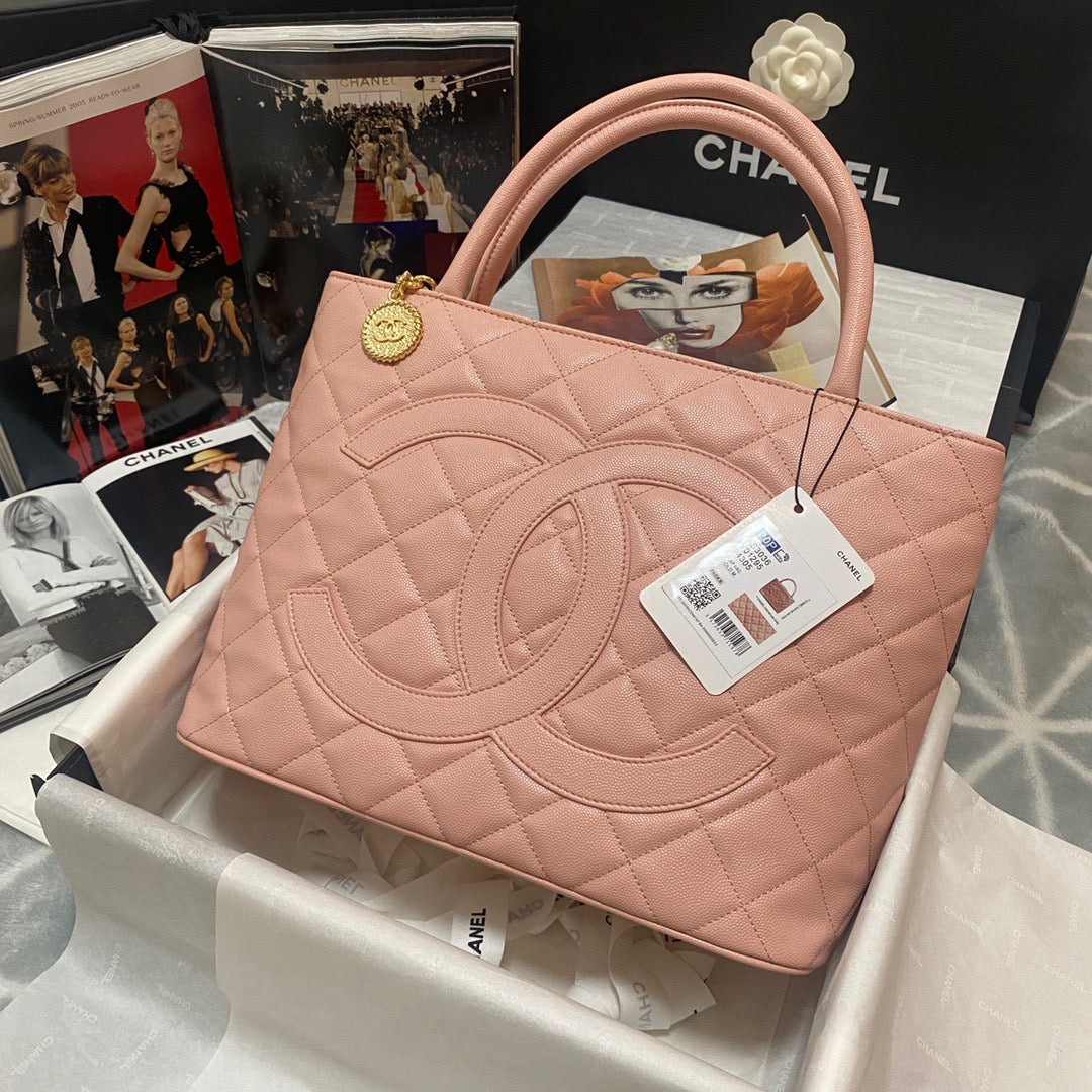 Chlmedallion Tote Hardware Caviar Pinike For Women Gold Shoulder Bag