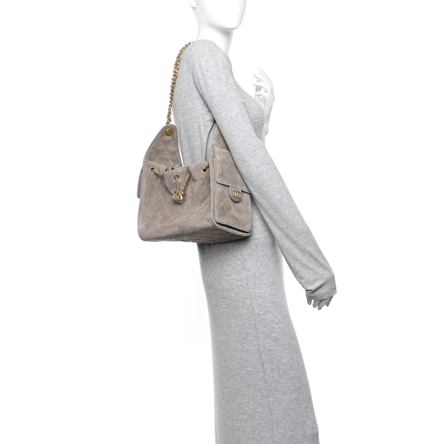 Suede Quilted Small Chanel 25 Handbag Dark Grey 2