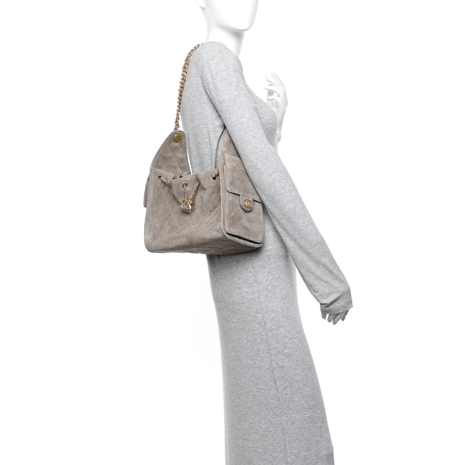 Chanel Suede Quilted Small 25 Handbag Dark Grey