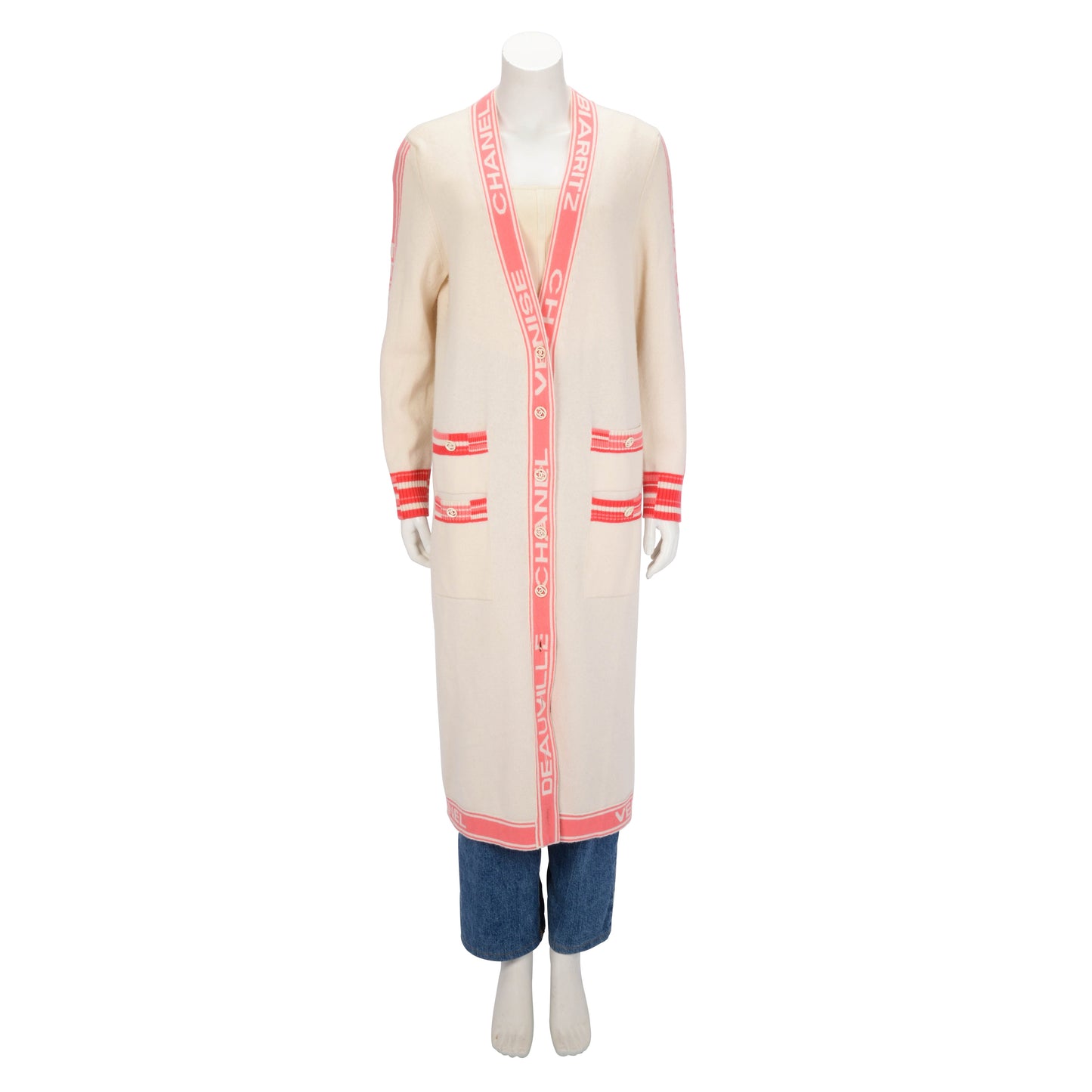 Chanel Cream Cashmere Biarritz Longline Cardigan Fr 42 Bag