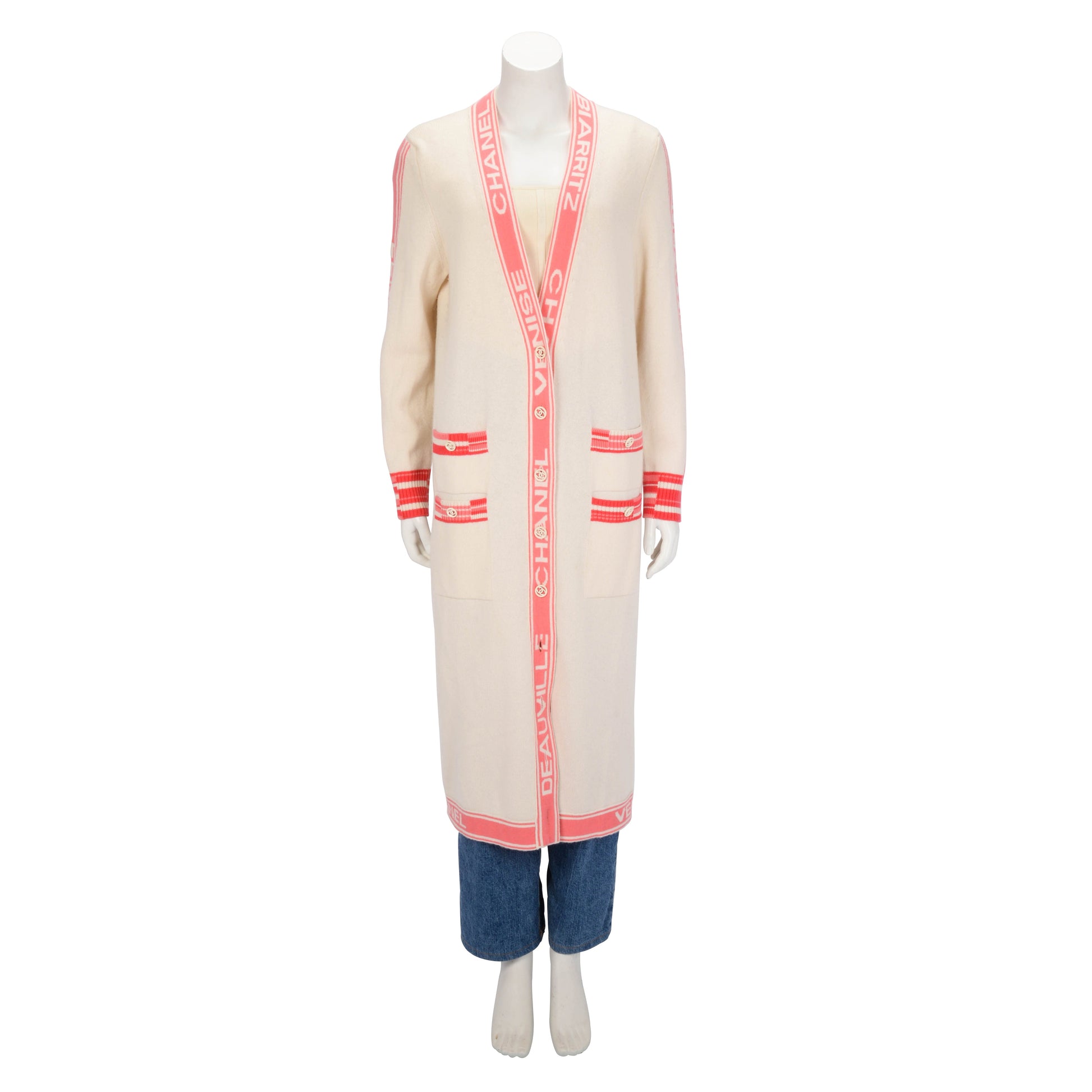Chanel Cream Cashmere Biarritz Longline Cardigan Fr 42 Bag