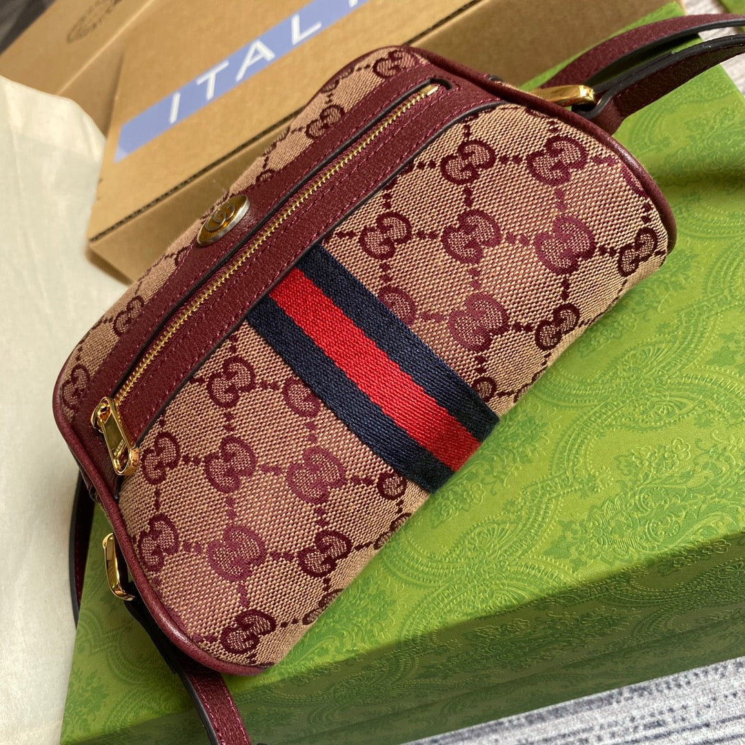 gg Ophidia gg Burgundy gg Canvas Beige Mini Bag