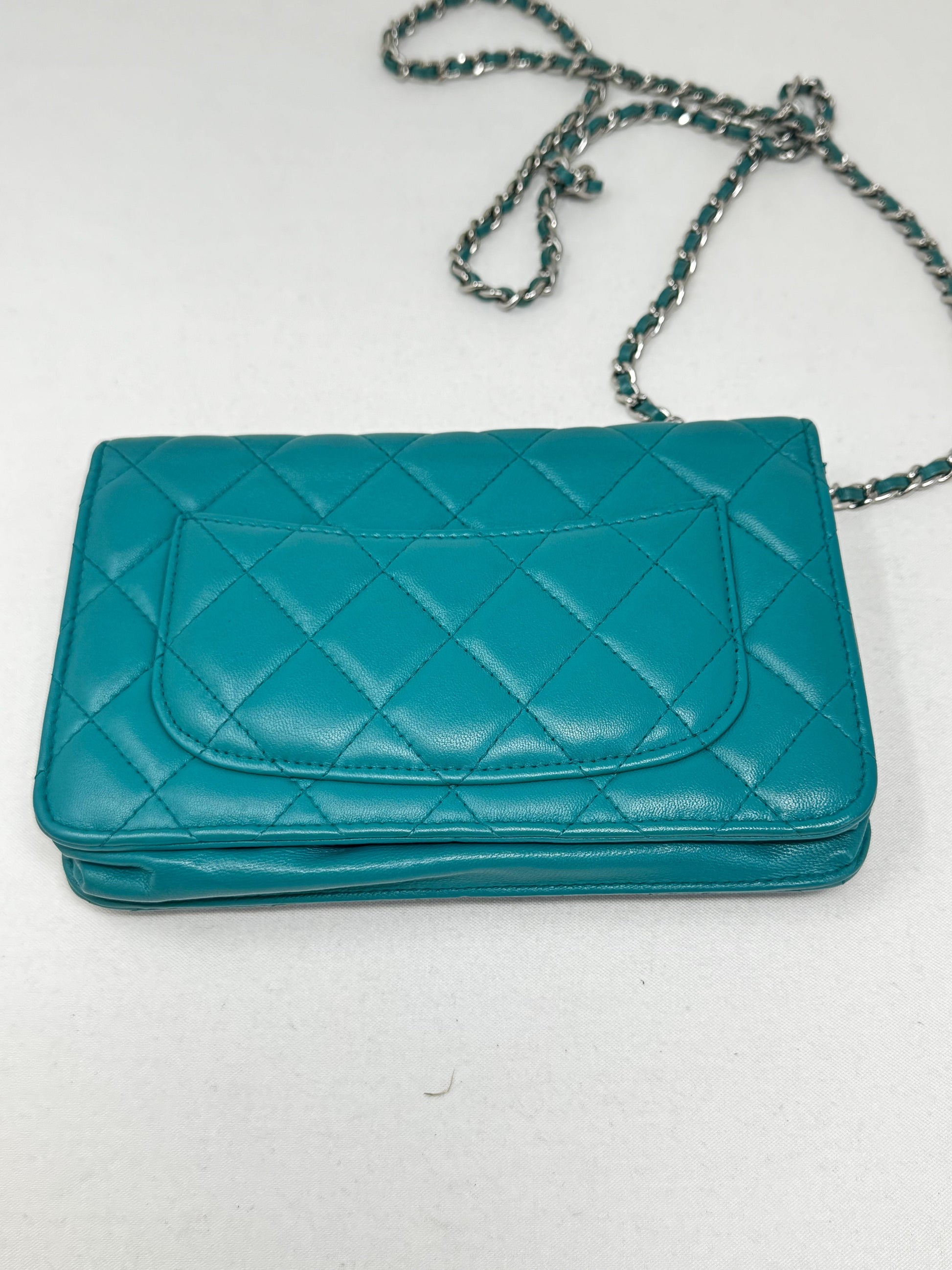 Chanel Turquoise Quilted Lambskin Leather Classic WOC Clutch Bag B-