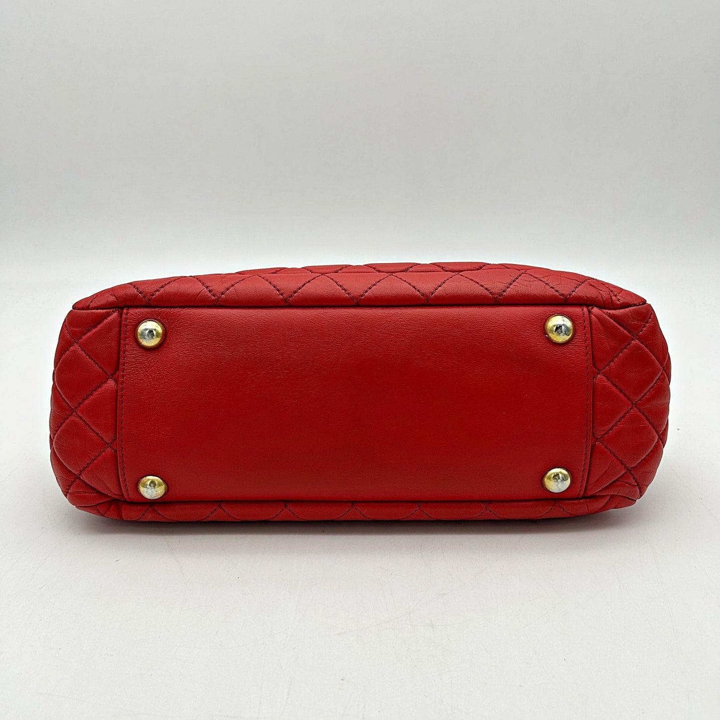 Chanel Red Quilted Lambskin Leather Shopping Tote Bag CN