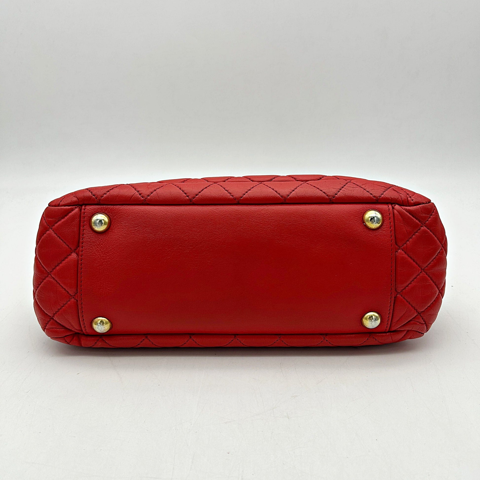 Chanel Red Quilted Lambskin Leather Shopping Tote Bag CN