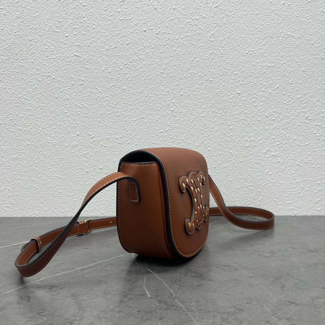 Top Quality Folco Cuir Triomphe With Studs Brown Travel Bag