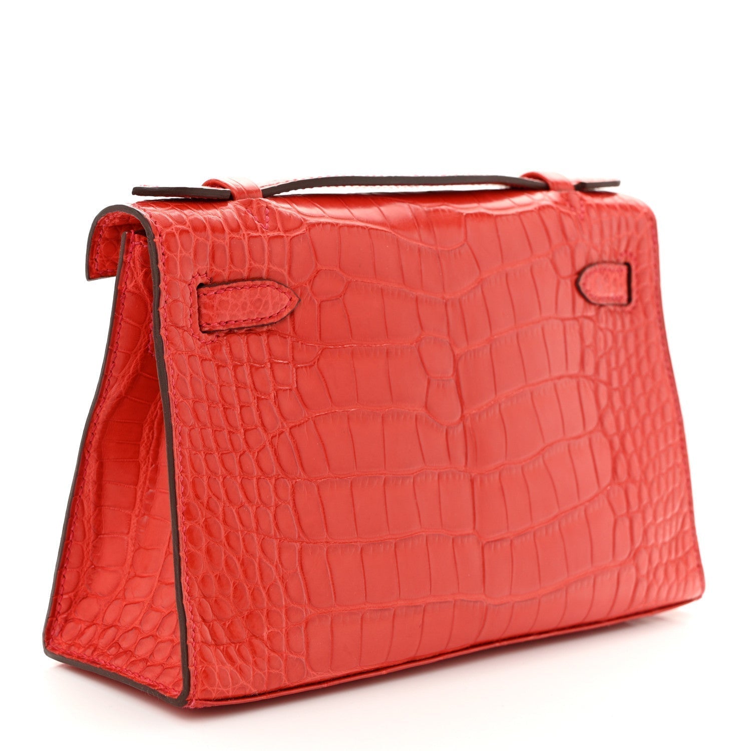 Hermes Matte Alligator Kelly Pochette Bougainvillea Handbag Travel Bag