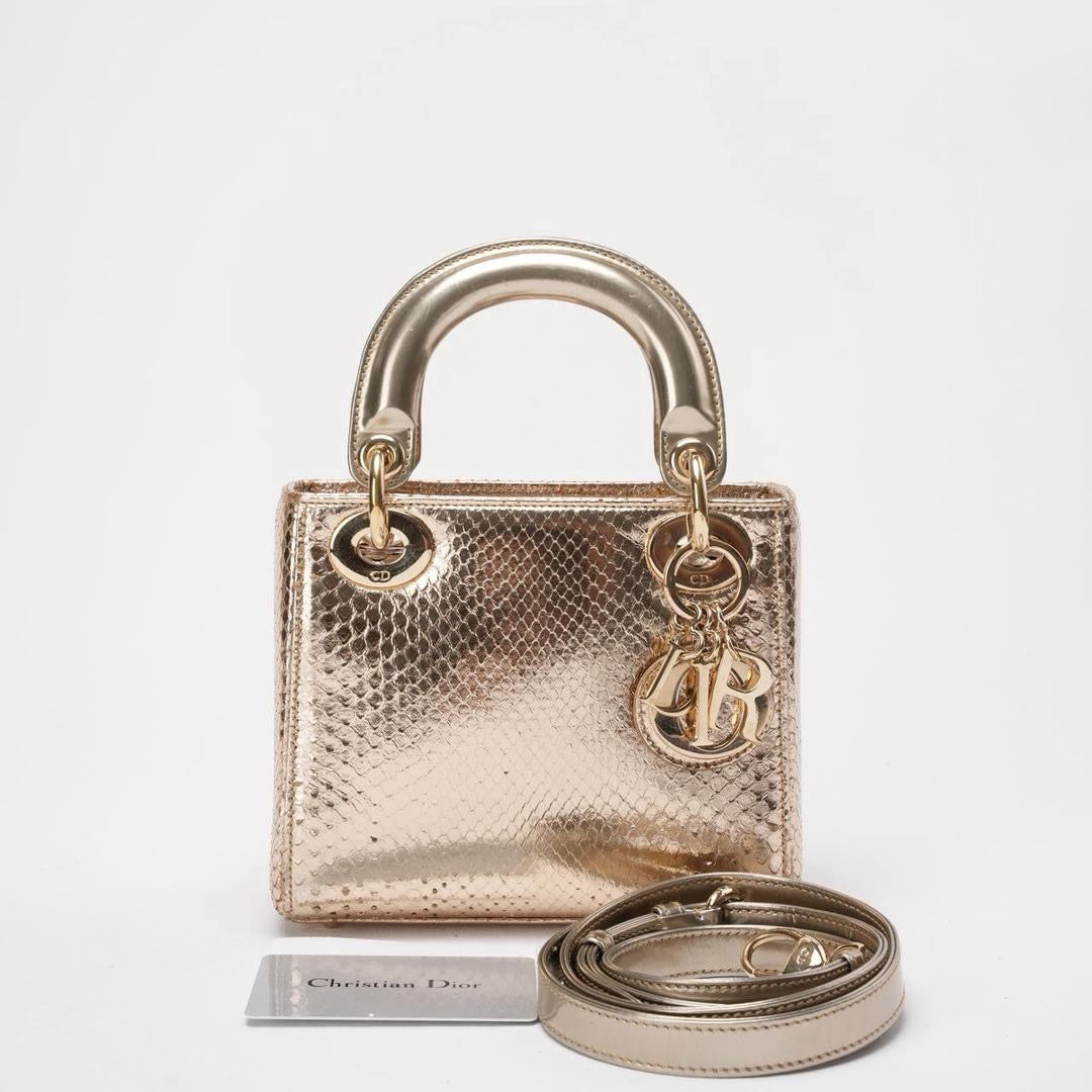 Dior Bag Lady Bag in with Hardware on Leather Python Gold Mini Bag
