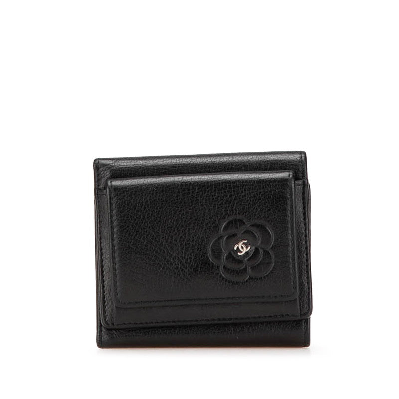 Chanel Camellia Coco Mark Lambskin Trifold Wallet
