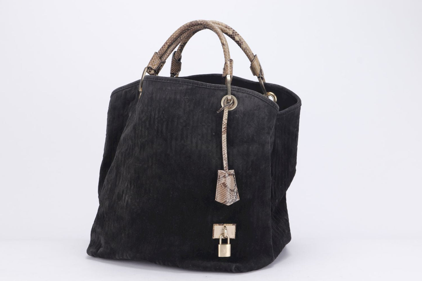 LOUIS VUITTON WHISPER WITH PYTHON SKIN HANDLE (M95811) (FL2058) GM SIZE, KOHL MONOGRAM EMBOSSED SUEDE, WITH DUST COVER