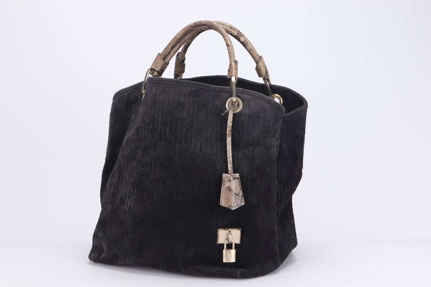 LOUIS VUITTON WHISPER WITH PYTHON SKIN HANDLE (M95811) (FL2058) GM SIZE, KOHL MONOGRAM EMBOSSED SUEDE, WITH DUST COVER