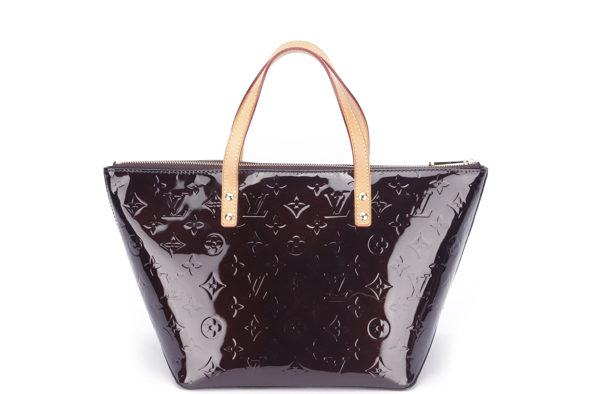 LOUIS VUITTON BELLEVUE TOTE BAG (FL0110), PM SIZE, AMARANTE MONOGRAM VERNIS, WITH DUST COVER