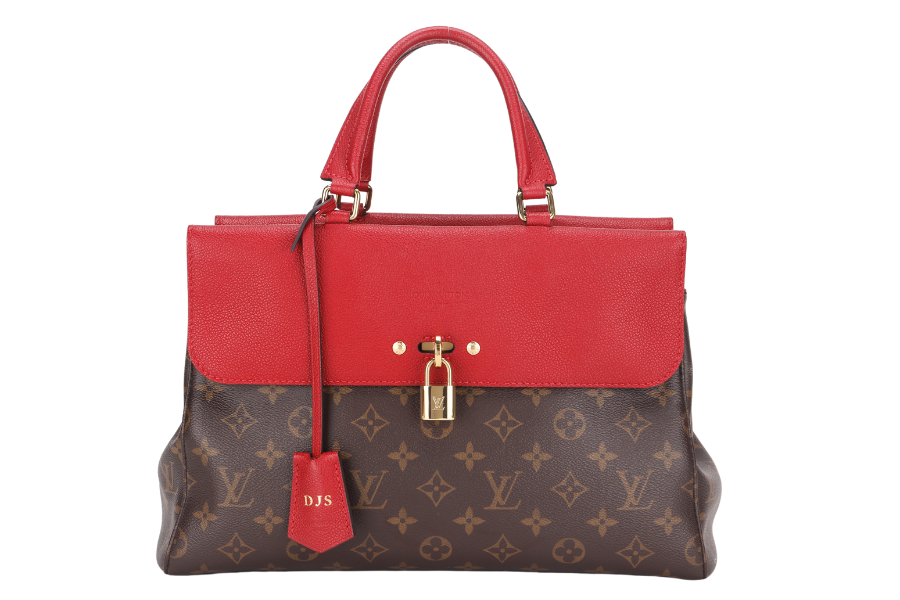 LOUIS VUITTON VENUS HANDBAG (M41738)RED LEATHER & MONOGRAM CANVAS GOLD HARDWARE, WITH STRAP, KEYS, LOCK & DUST COVER