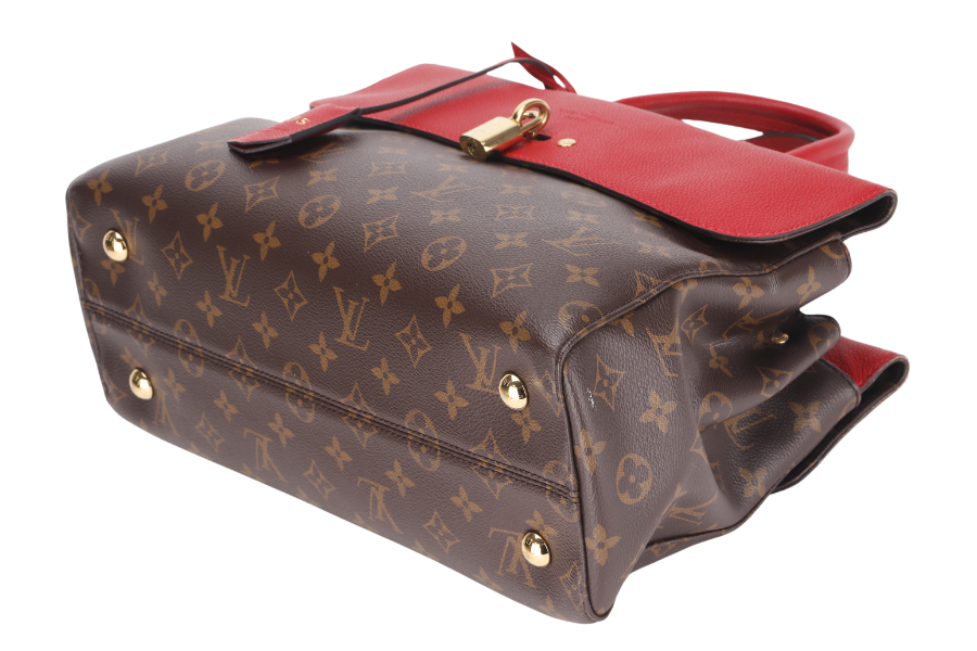 LOUIS VUITTON VENUS HANDBAG (M41738)RED LEATHER & MONOGRAM CANVAS GOLD HARDWARE, WITH STRAP, KEYS, LOCK & DUST COVER