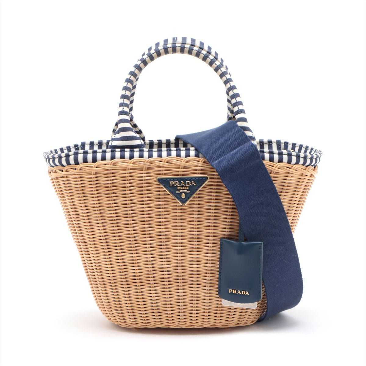 Prada Handbag Middolino Bag Wicker Navy Bucket Bucket Bag