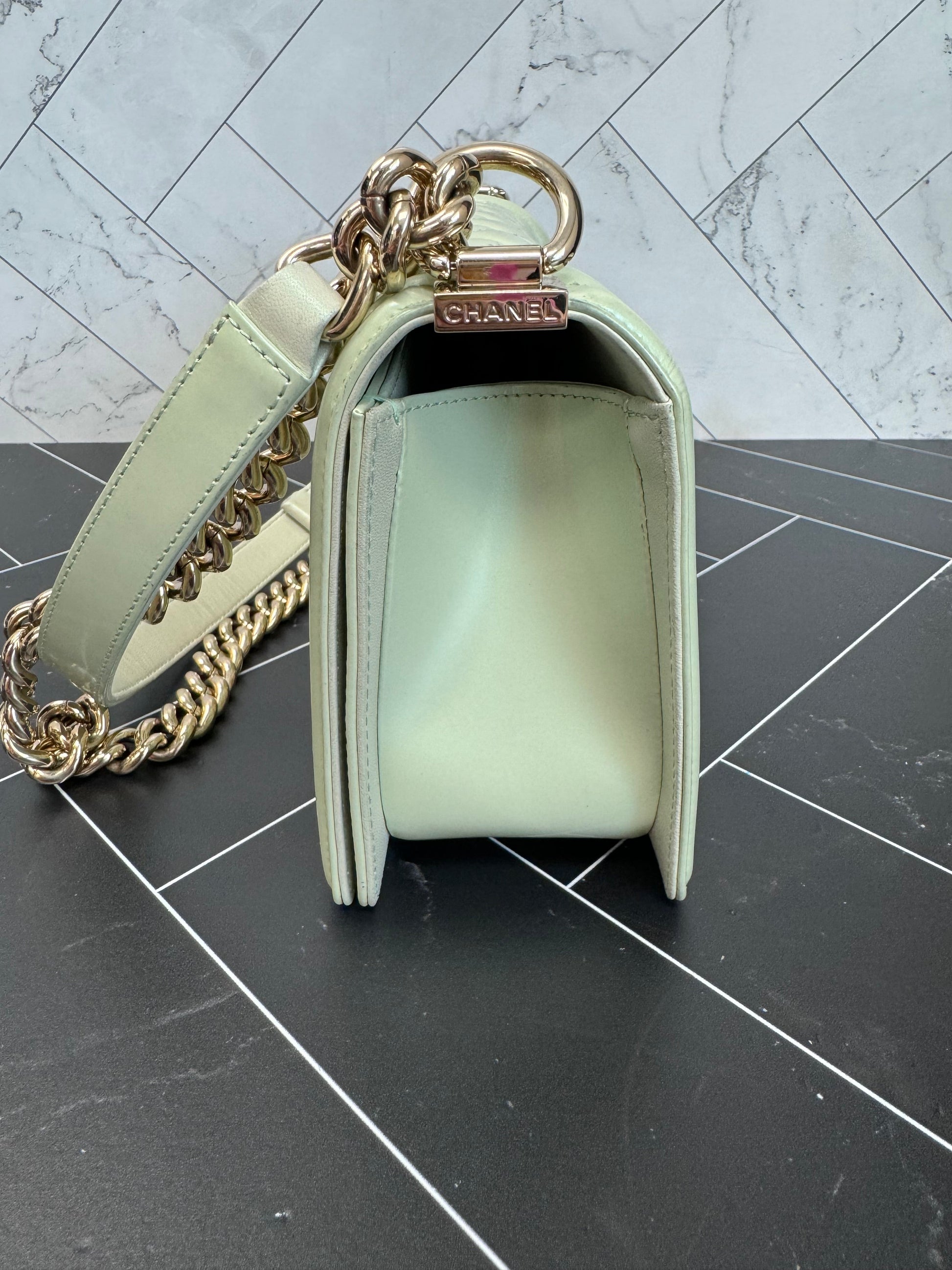 Chanel Mint Patent Leather Medium Boy Bag