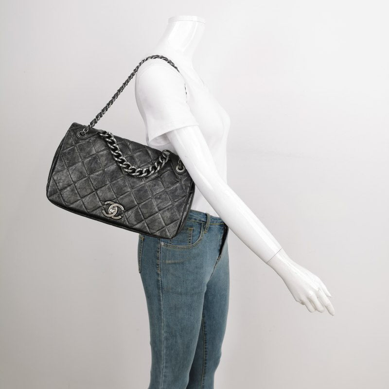 Chanel Paris Bombay Pondicherry Flap Quilted Hardware Silver Grey Shoulder Bag
