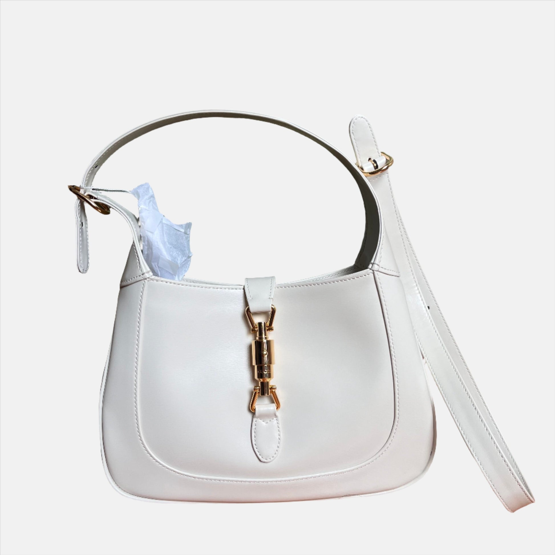 Gucci Jackie Adjustable Strap Leather White Small Travel Bag