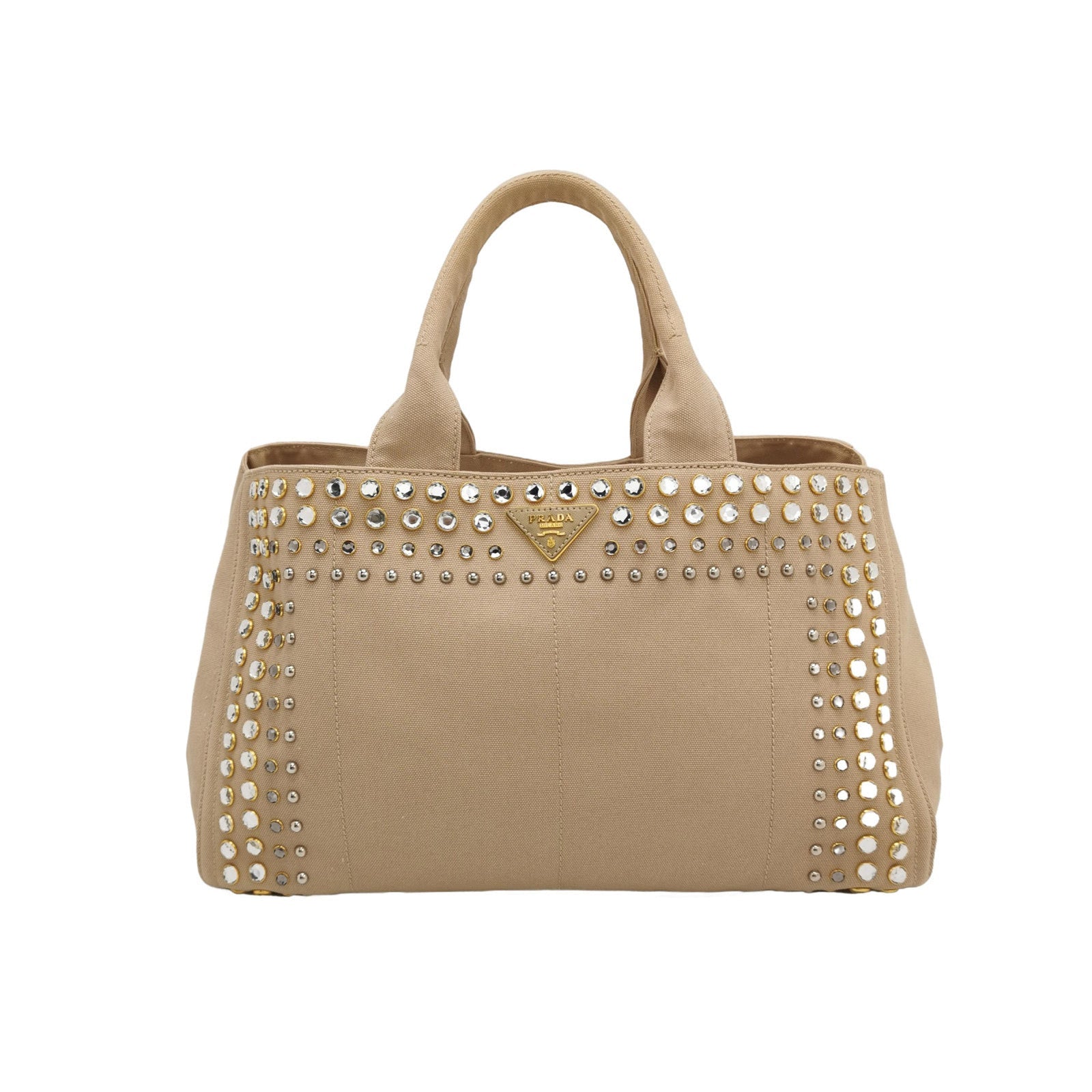 Prada Canape Tote Top Handle Bag With Jewels Canvas Beige Tote Bag