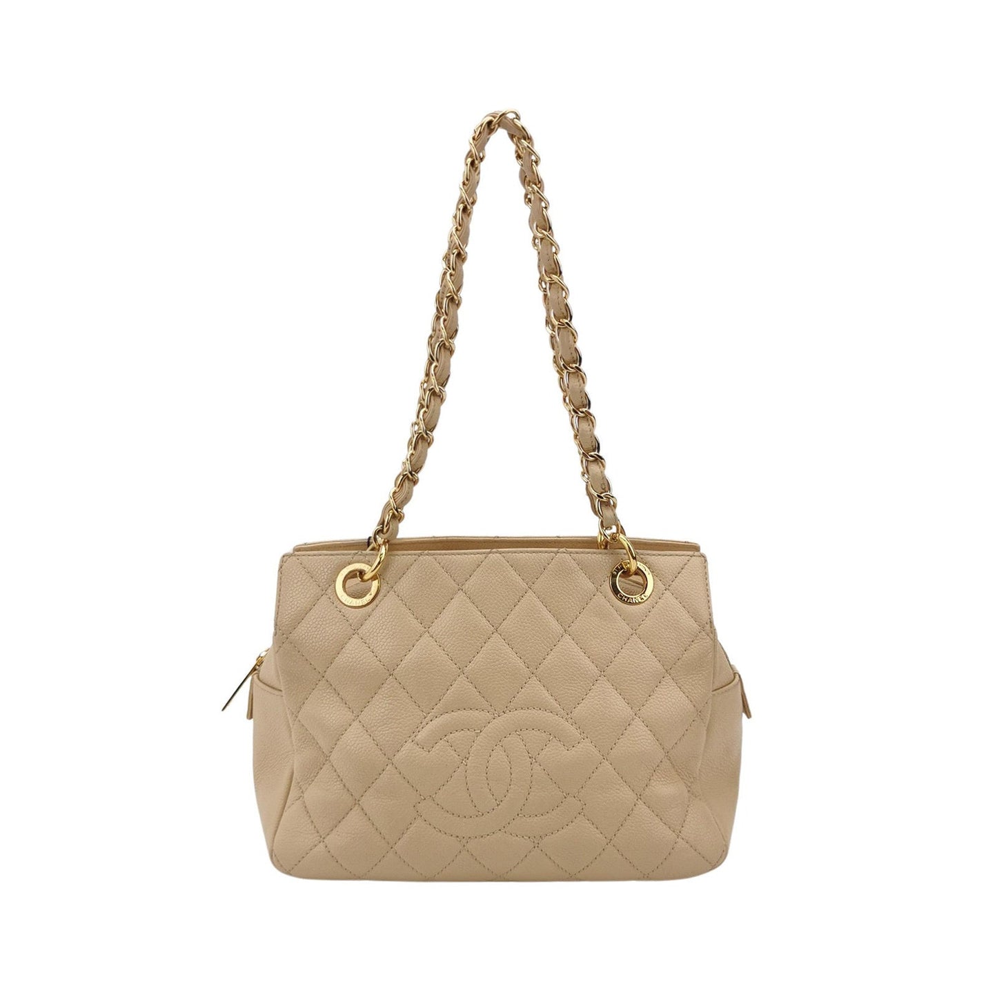Chanel Petite Shopping PST Caviar Shopping Beige Leather Tote Bag