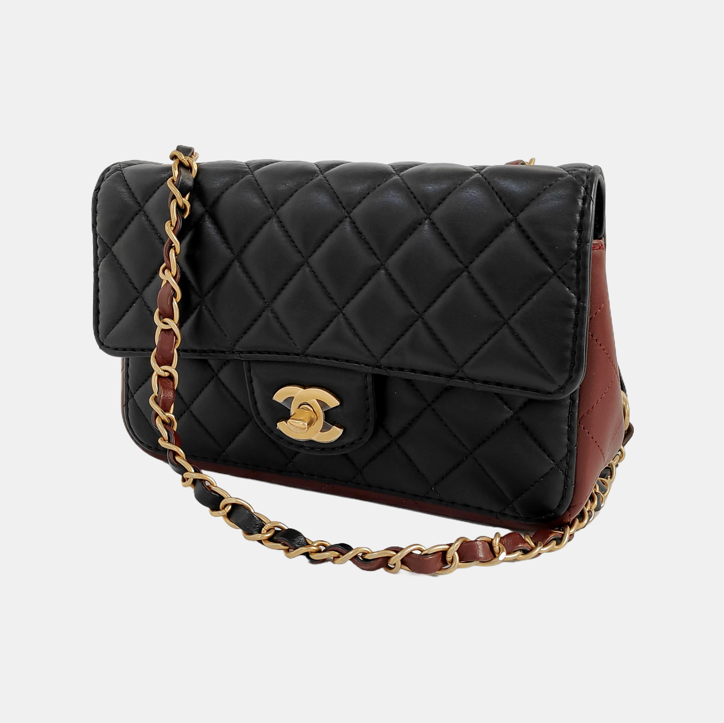 Chanel Classic Flap Rectangular Burgundy Lambskin Hardware Black Gold Leather Mini Bag