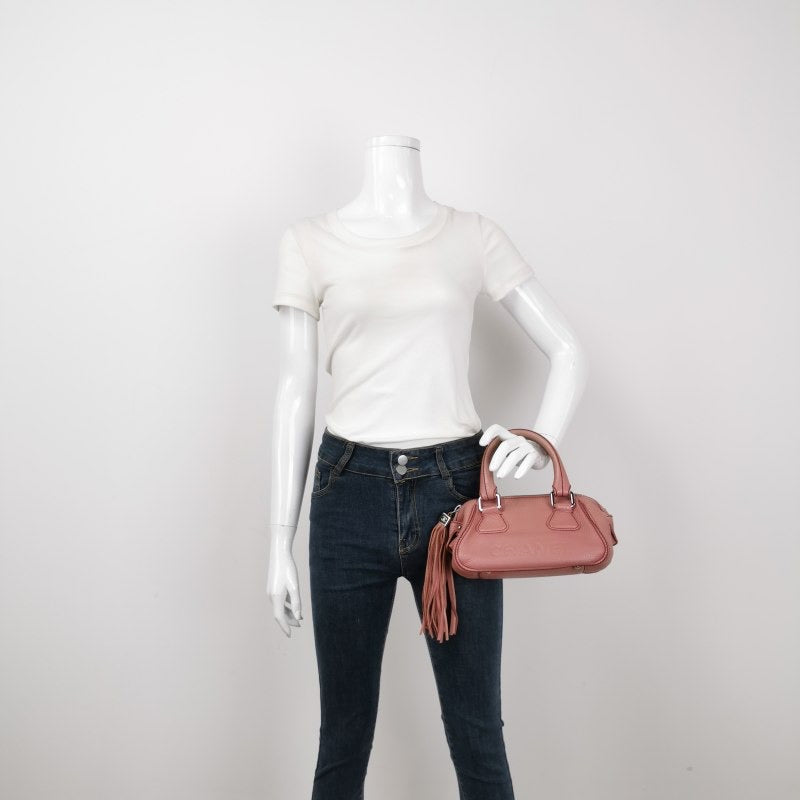 Chanel Calfskin Tassel Bowler Pink Small Leather Handbag