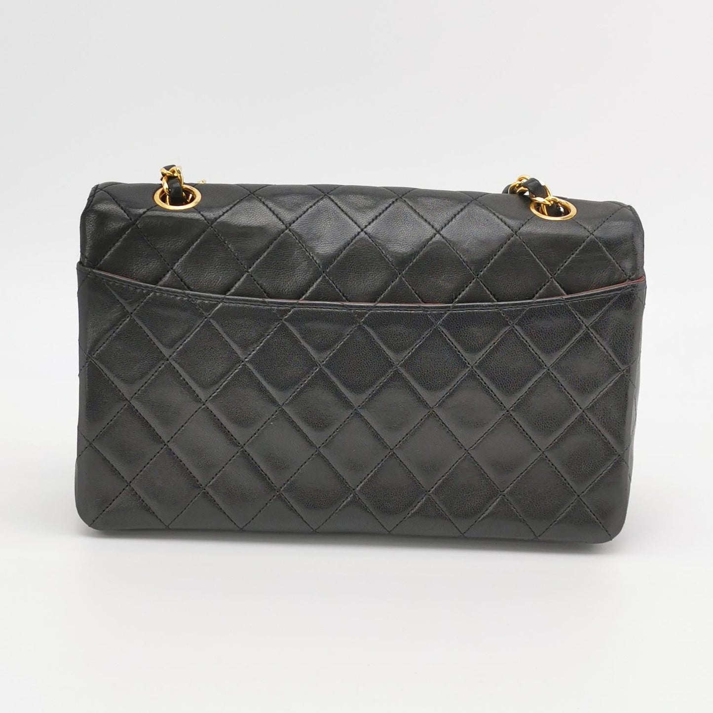 Chanel Classic Flap Lambskin 24k Hardware Black Gold Leather Handbag 8