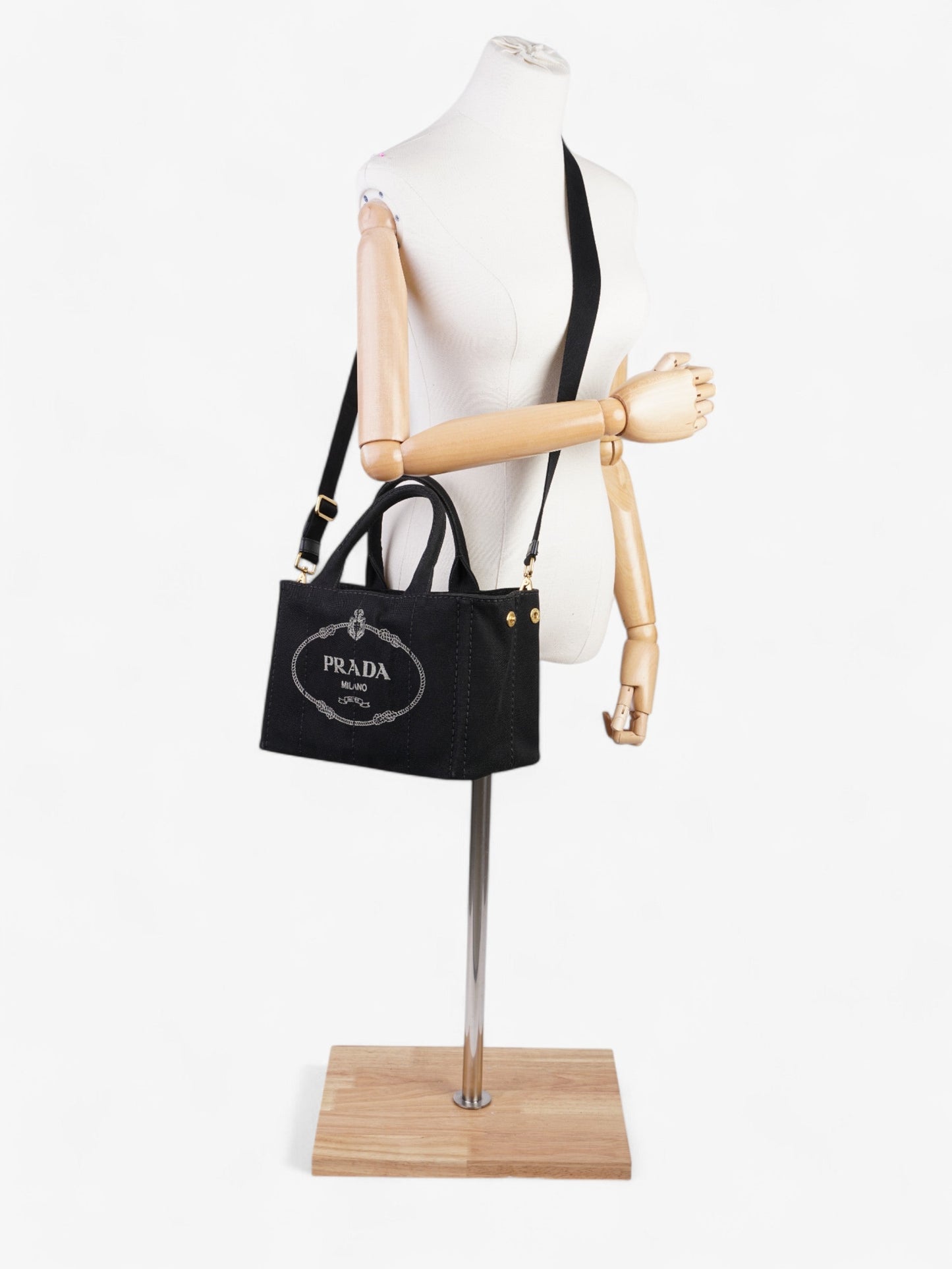 Prada Canapa Way Handbag Cotton Black Travel Bag