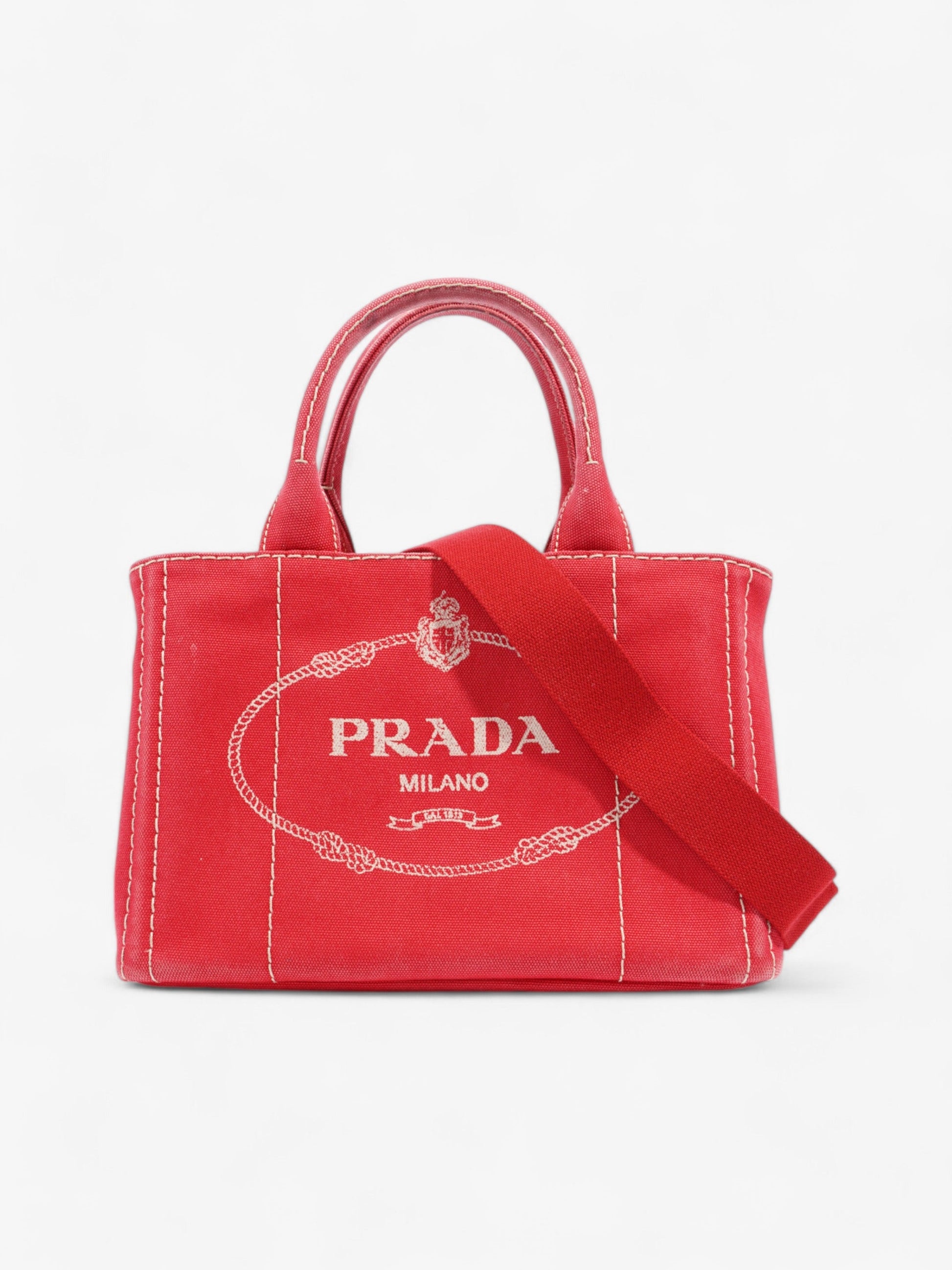 Prada Canapa Way Handbag Cotton Red Travel Bag