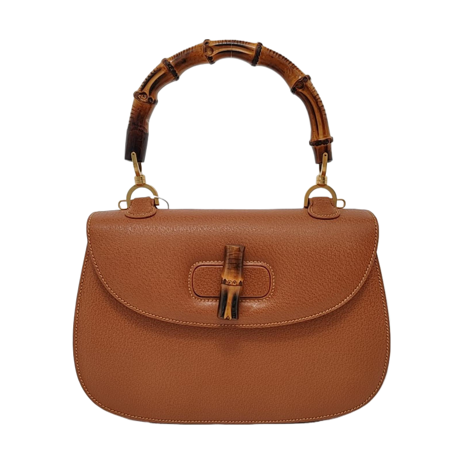 Gucci Bamboo Top Handle Leather Brown Tan Medium Travel Bag Brown 3