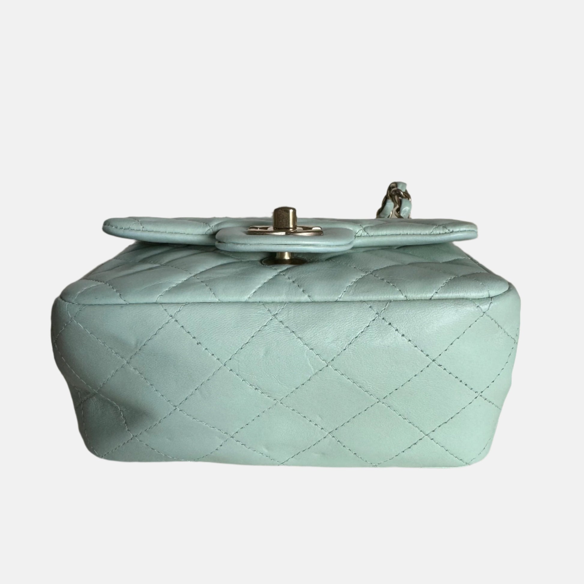 Chanel Classic Flap Square Baby Mint Lambskin Blue Crossbody Bag