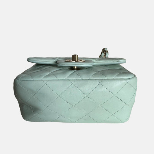 Chanel Classic Flap Square Baby Mint Lambskin Blue Crossbody Bag