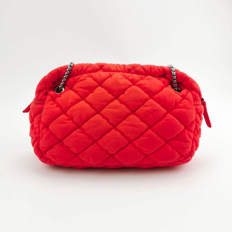 Chanel Nylon Bubble Striped Quilt Accordion Flap Red Shoulder Bag