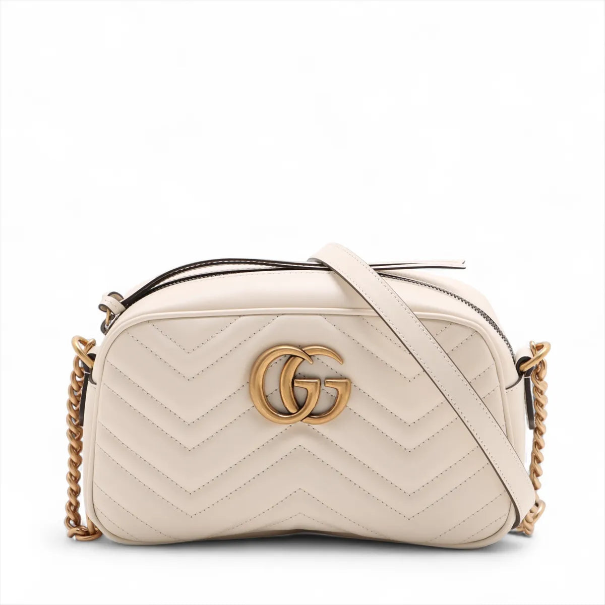 Gucci White Leather GG Marmont Small Shoulder Bag [Clearance Sale]